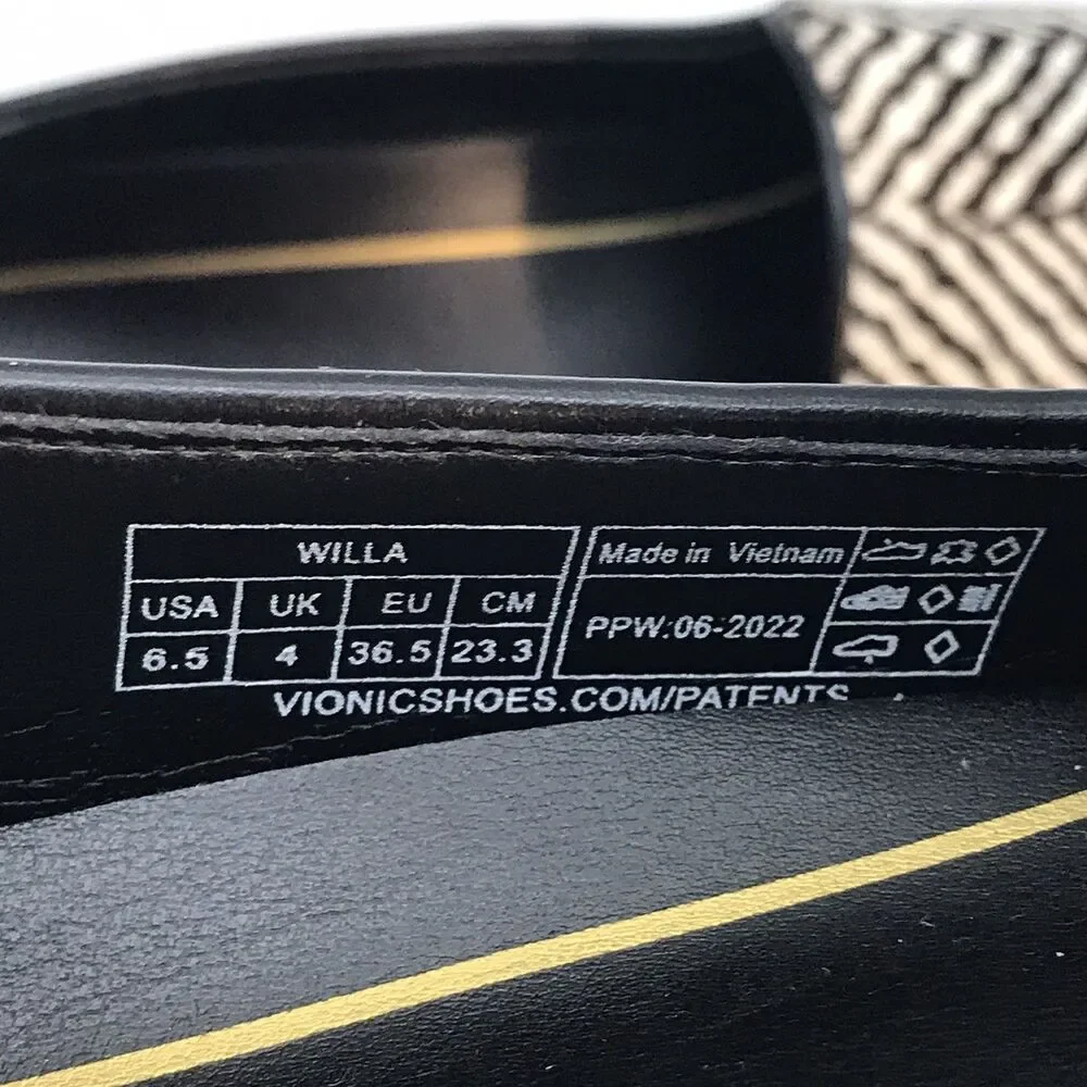 Vionic Willa Calf Hair Leather Zebra Flats Women's 6.5 Slip On Black &White Shoe